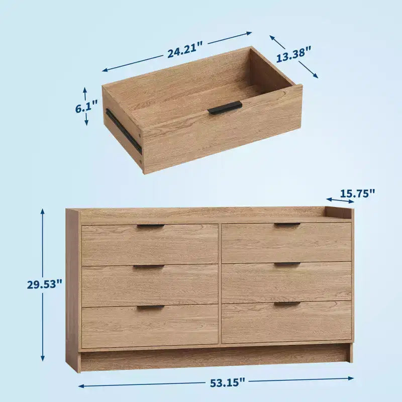 Comò a 6 cassetti per camera da letto, cassettiera in legno da 52W con maniglie in metallo, organizer per vestiti, mobile TV per corridoio, camera da letto