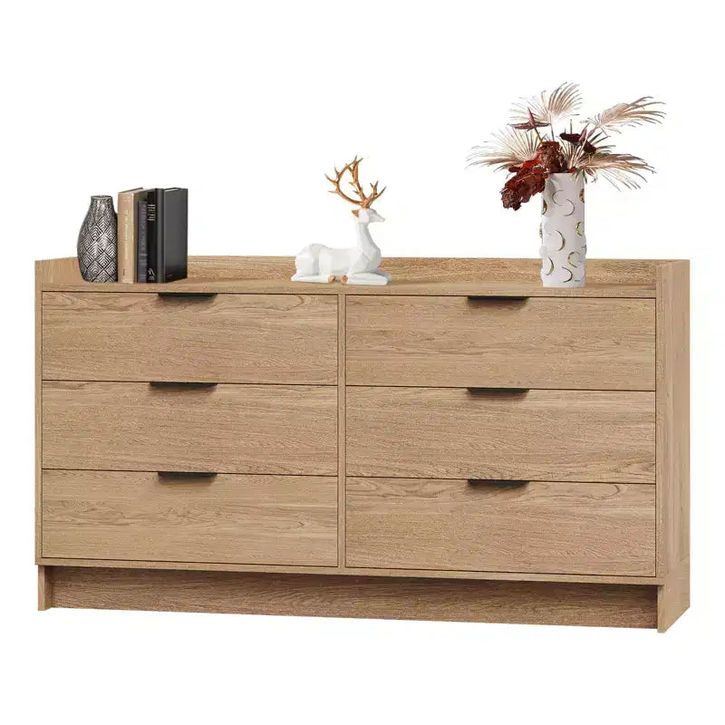 Comò a 6 cassetti per camera da letto, cassettiera in legno da 52W con maniglie in metallo, organizer per vestiti, mobile TV per corridoio, camera da letto