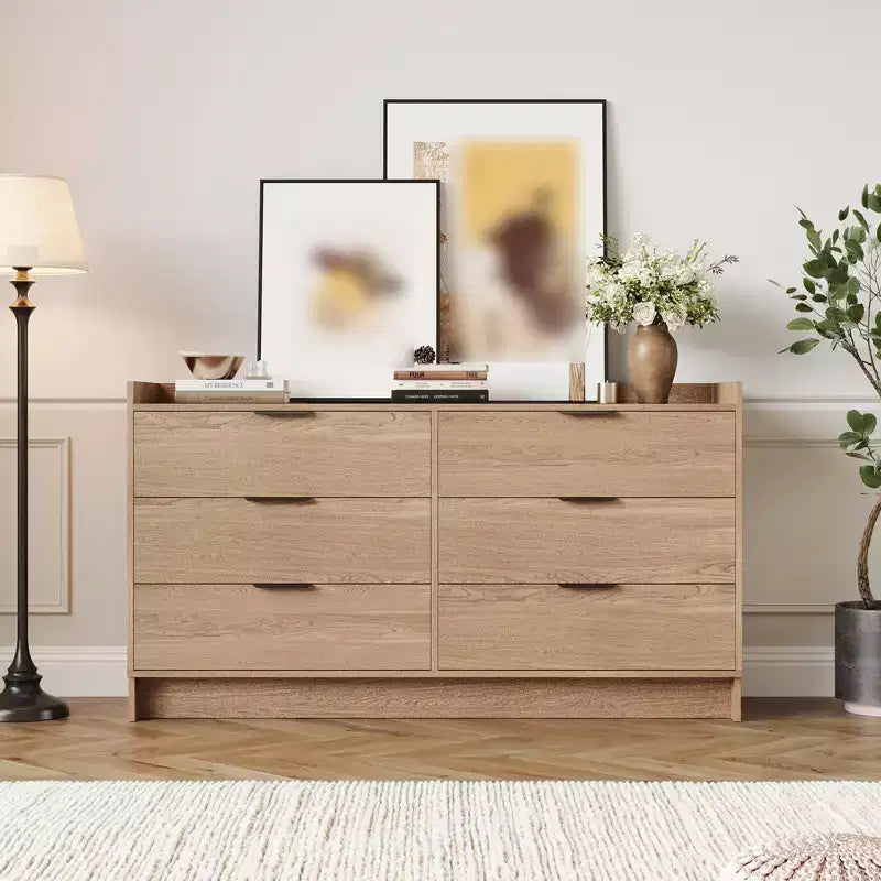 Comò a 6 cassetti per camera da letto, cassettiera in legno da 52W con maniglie in metallo, organizer per vestiti, mobile TV per corridoio, camera da letto