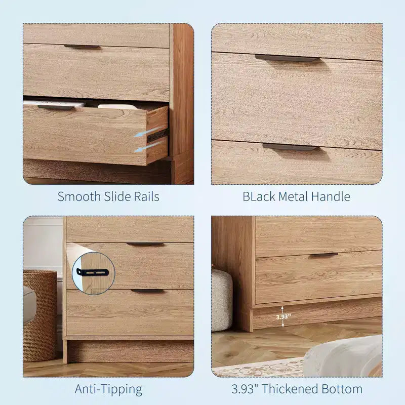 Comò a 6 cassetti per camera da letto, cassettiera in legno da 52W con maniglie in metallo, organizer per vestiti, mobile TV per corridoio, camera da letto
