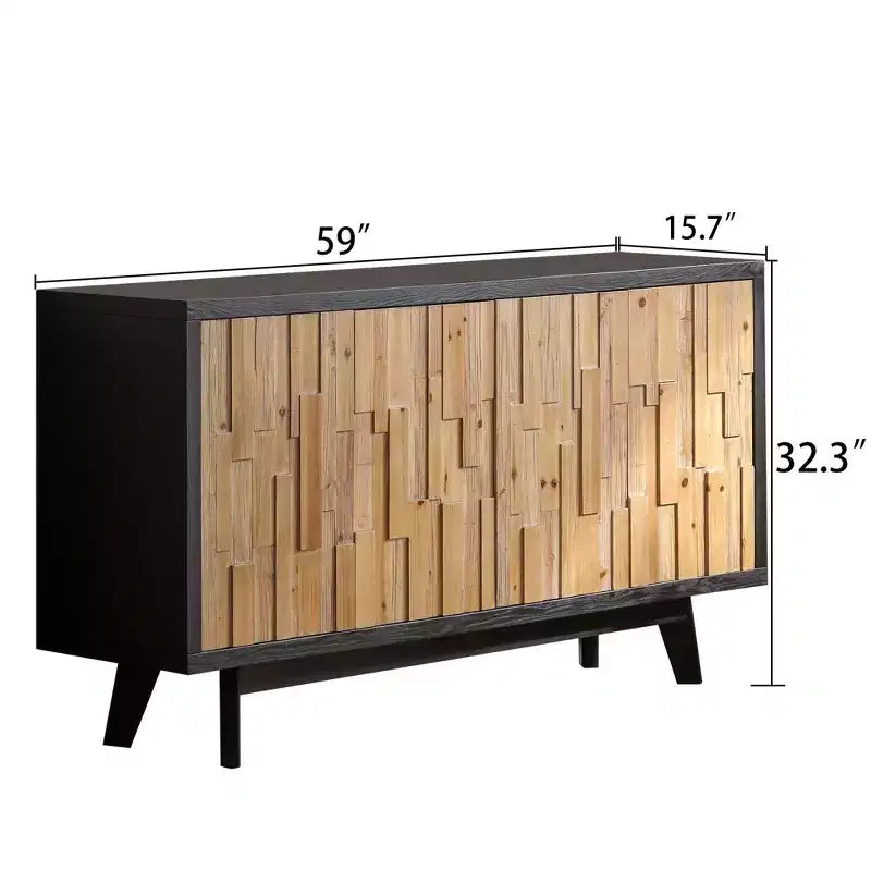 GDFStudio Pavi, mobile contenitore rustico in legno con venature geometriche, 150 cm, con 4 ante e 2 ripiani regolabili