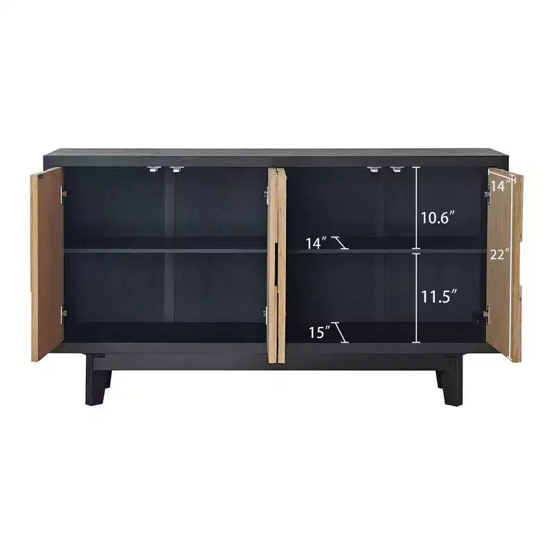 GDFStudio Pavi, mobile contenitore rustico in legno con venature geometriche, 150 cm, con 4 ante e 2 ripiani regolabili