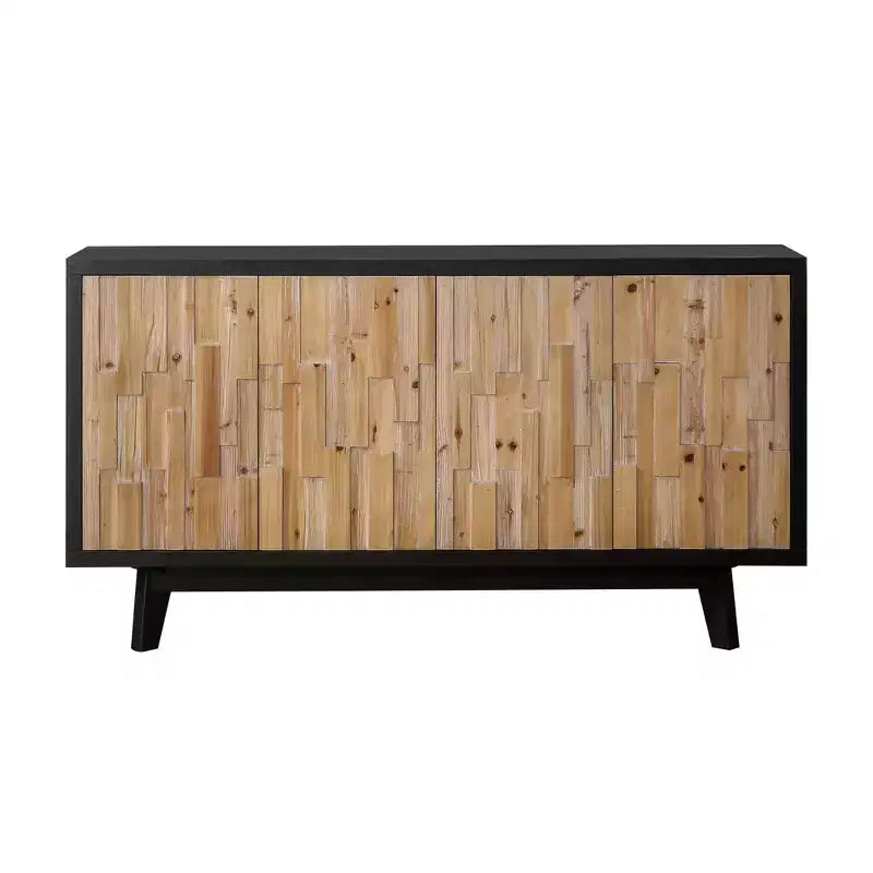 GDFStudio Pavi, mobile contenitore rustico in legno con venature geometriche, 150 cm, con 4 ante e 2 ripiani regolabili