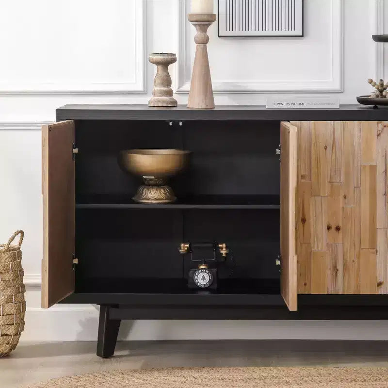 GDFStudio Pavi, mobile contenitore rustico in legno con venature geometriche, 150 cm, con 4 ante e 2 ripiani regolabili
