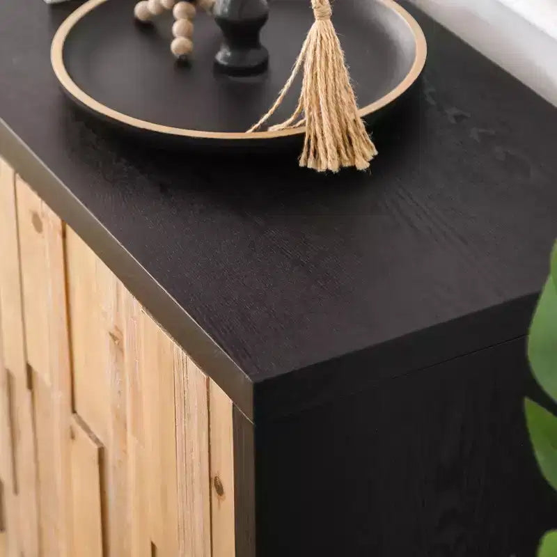 GDFStudio Pavi, mobile contenitore rustico in legno con venature geometriche, 150 cm, con 4 ante e 2 ripiani regolabili