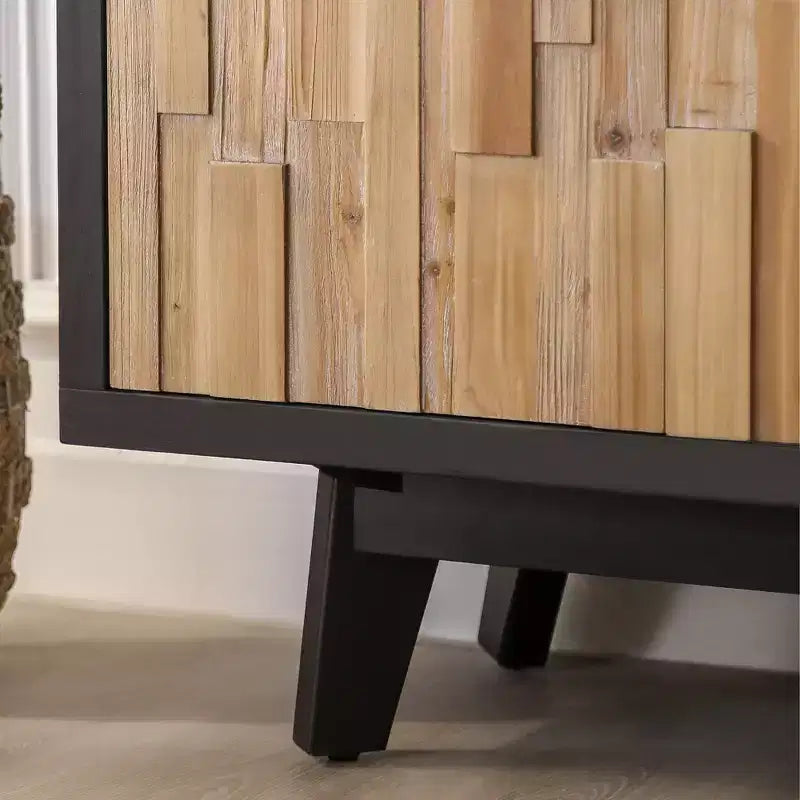 GDFStudio Pavi, mobile contenitore rustico in legno con venature geometriche, 150 cm, con 4 ante e 2 ripiani regolabili