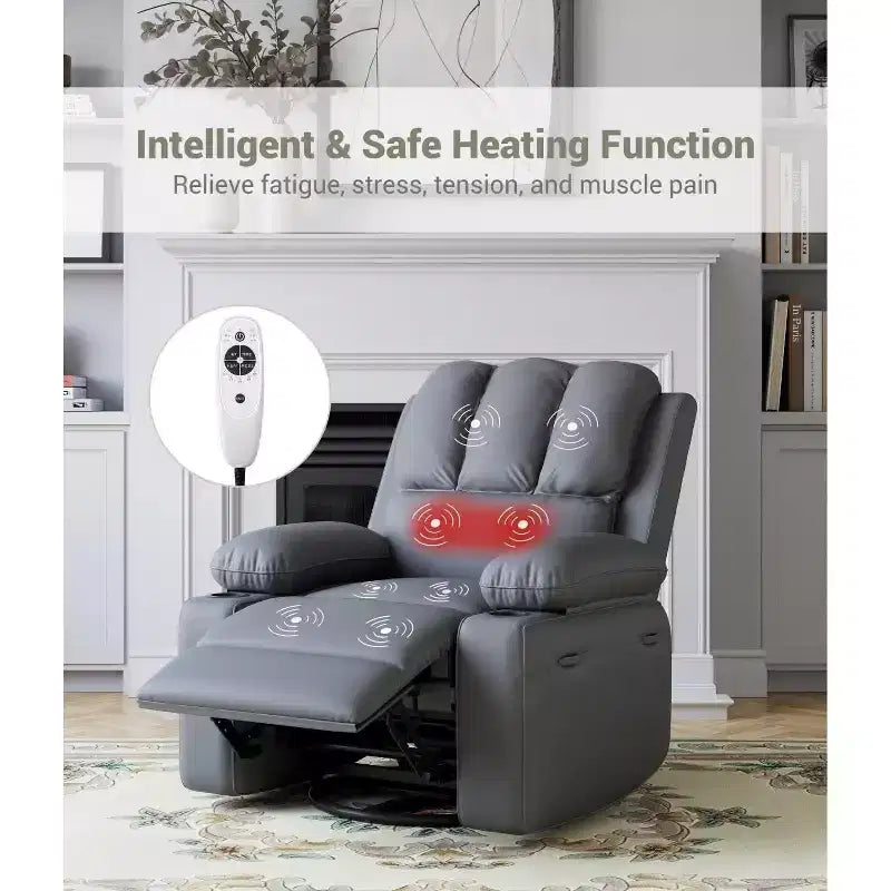 Poltrona Reclinabile Acekool con Massaggio e Riscaldamento, Recliner in Pelle PU per Home Cinema, Supporto Lombare e Braccioli per Soggiorno