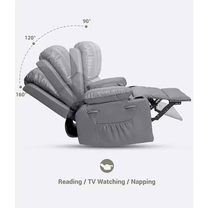 Poltrona Reclinabile Acekool con Massaggio e Riscaldamento, Recliner in Pelle PU per Home Cinema, Supporto Lombare e Braccioli per Soggiorno