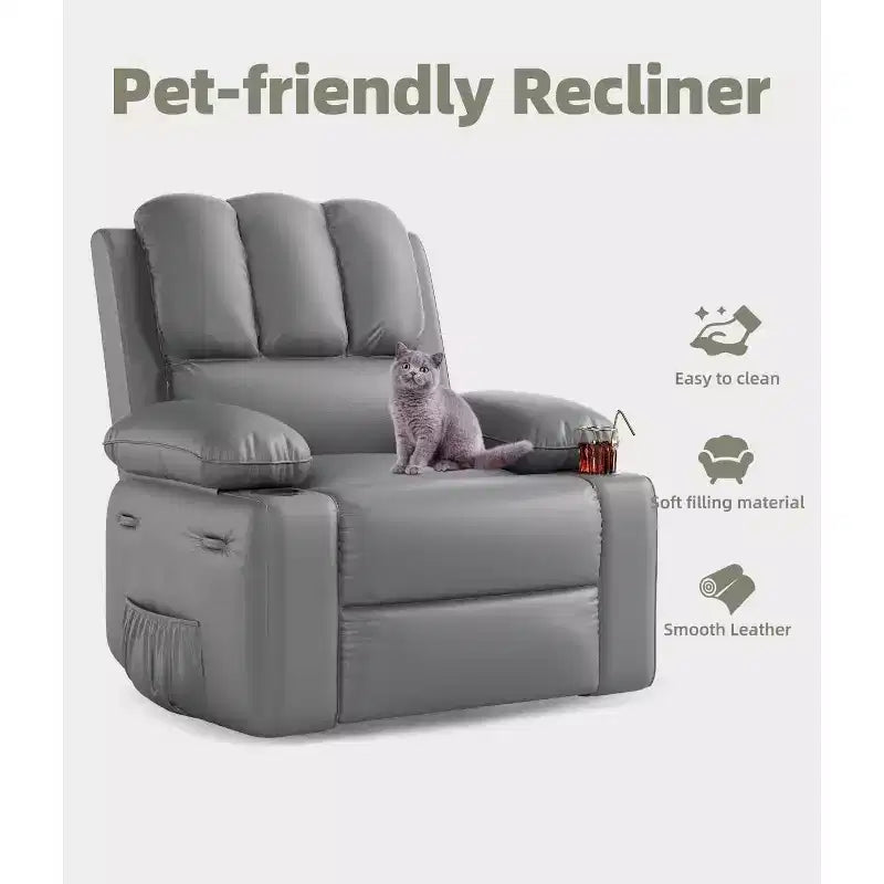 Poltrona Reclinabile Acekool con Massaggio e Riscaldamento, Recliner in Pelle PU per Home Cinema, Supporto Lombare e Braccioli per Soggiorno