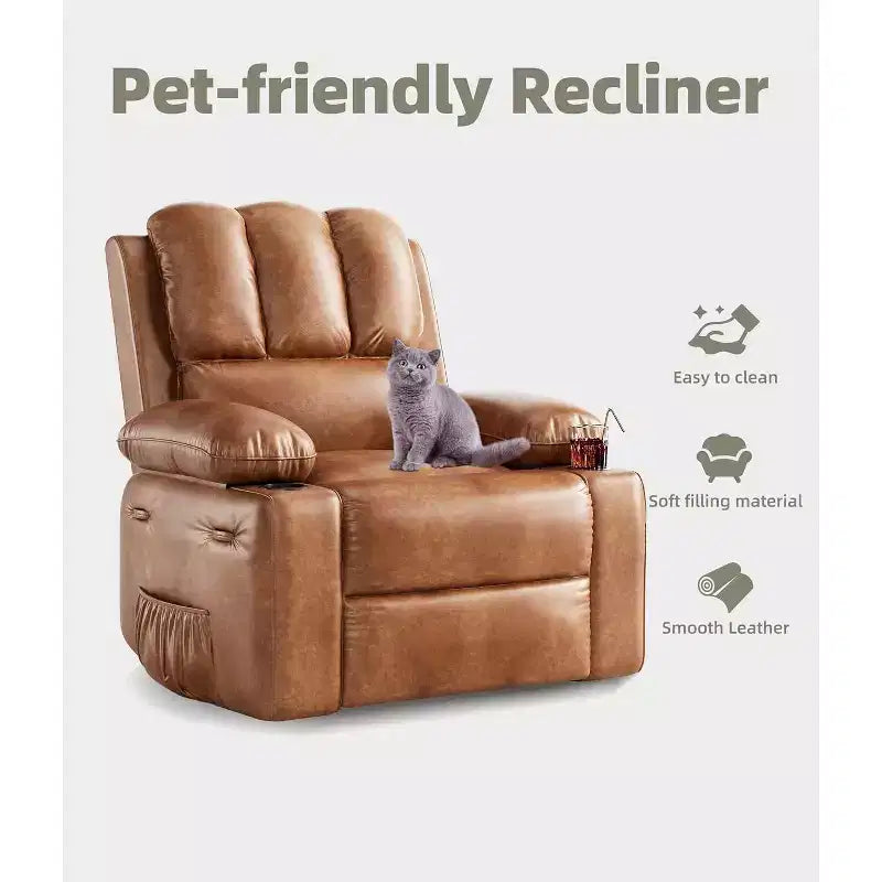 Poltrona Reclinabile Acekool con Massaggio e Riscaldamento, Recliner in Pelle PU per Home Cinema, Supporto Lombare e Braccioli per Soggiorno
