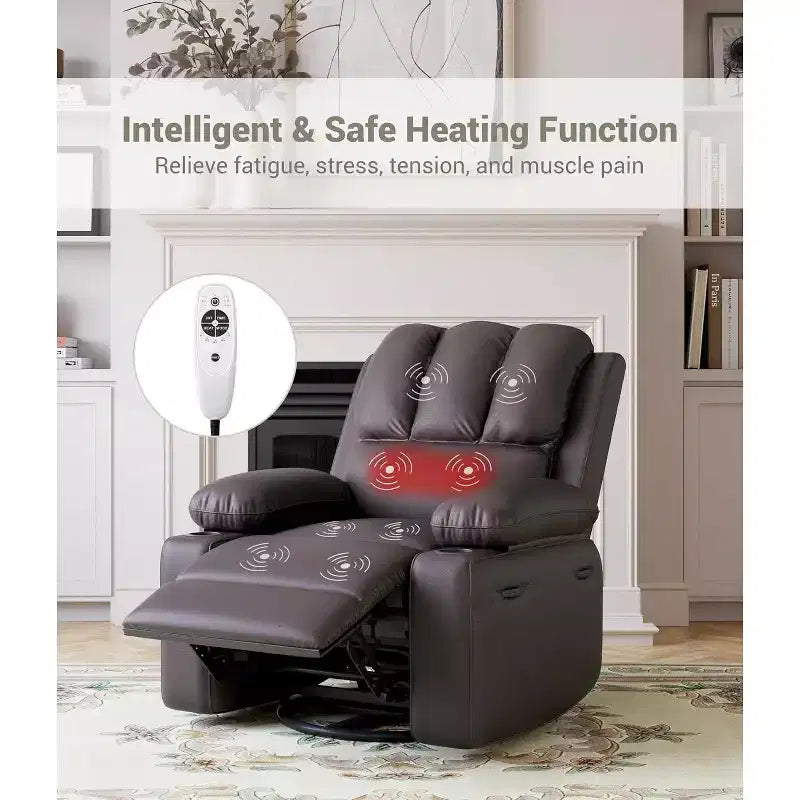 Poltrona Reclinabile Acekool con Massaggio e Riscaldamento, Recliner in Pelle PU per Home Cinema, Supporto Lombare e Braccioli per Soggiorno