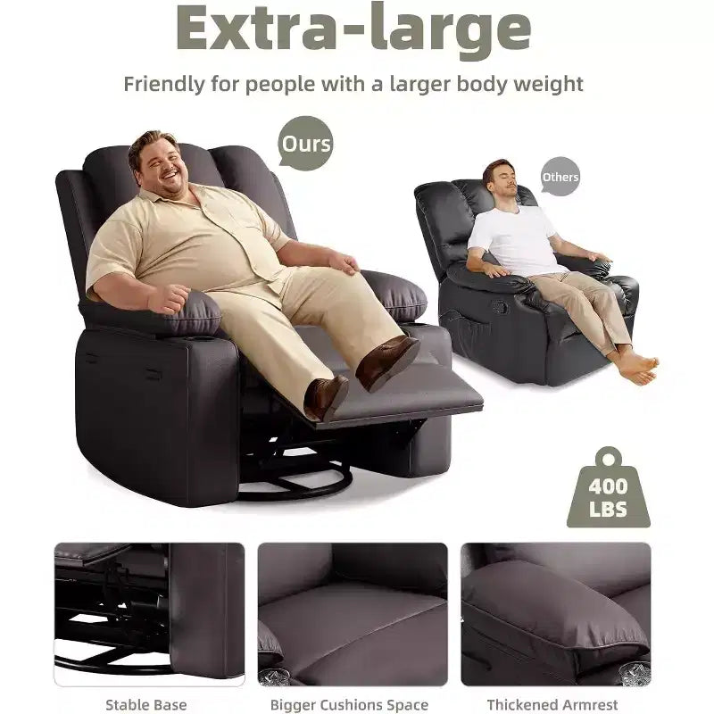 Poltrona Reclinabile Acekool con Massaggio e Riscaldamento, Recliner in Pelle PU per Home Cinema, Supporto Lombare e Braccioli per Soggiorno