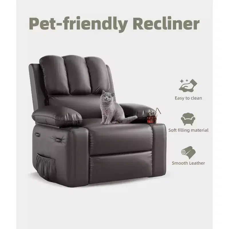 Poltrona Reclinabile Acekool con Massaggio e Riscaldamento, Recliner in Pelle PU per Home Cinema, Supporto Lombare e Braccioli per Soggiorno