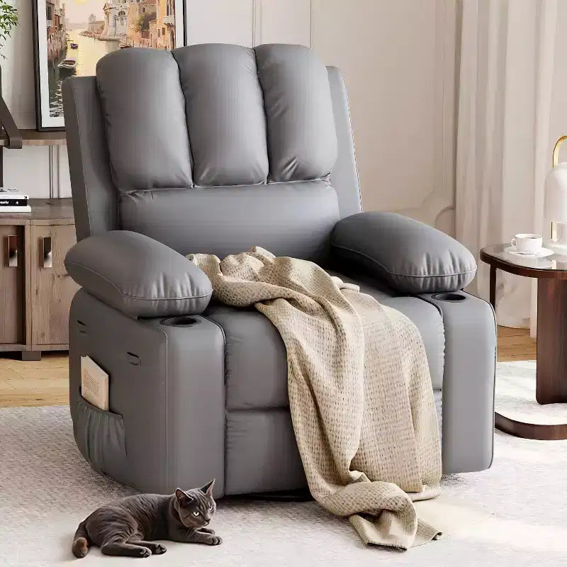Poltrona Reclinabile Acekool con Massaggio e Riscaldamento, Recliner in Pelle PU per Home Cinema, Supporto Lombare e Braccioli per Soggiorno