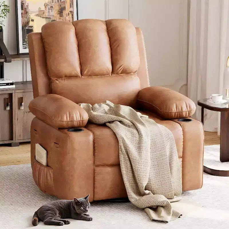 Poltrona Reclinabile Acekool con Massaggio e Riscaldamento, Recliner in Pelle PU per Home Cinema, Supporto Lombare e Braccioli per Soggiorno