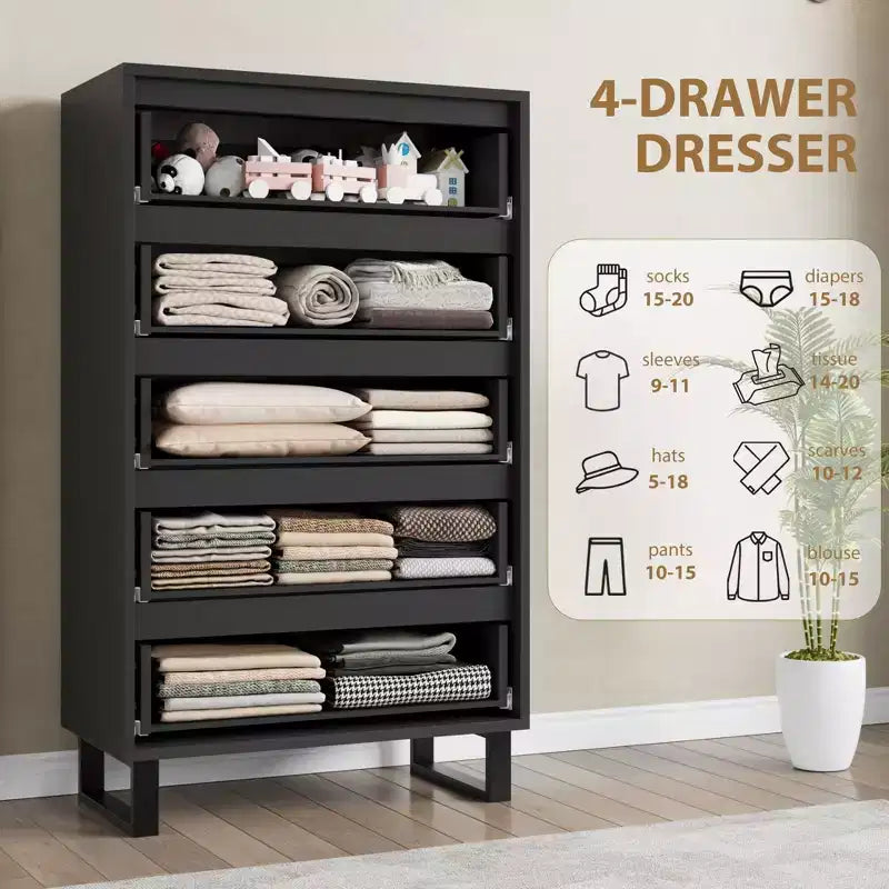 Cassettiera a 5 cassetti per camera da letto, cassettiera alta 127,5 cm, cassettiera verticale indipendente con contenitore, contenitore in legno per armadio