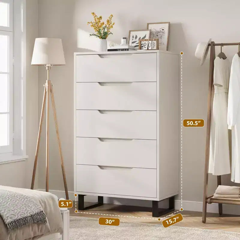 Cassettiera a 5 cassetti per camera da letto, cassettiera alta 127,5 cm, cassettiera verticale indipendente con contenitore, contenitore in legno per armadio