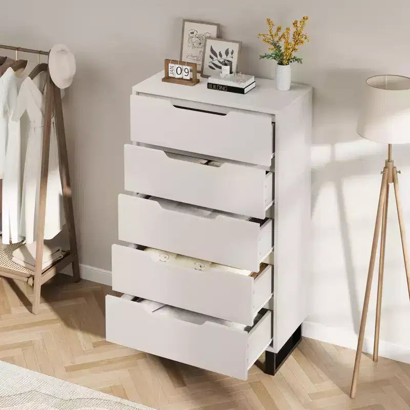 Cassettiera a 5 cassetti per camera da letto, cassettiera alta 127,5 cm, cassettiera verticale indipendente con contenitore, contenitore in legno per armadio