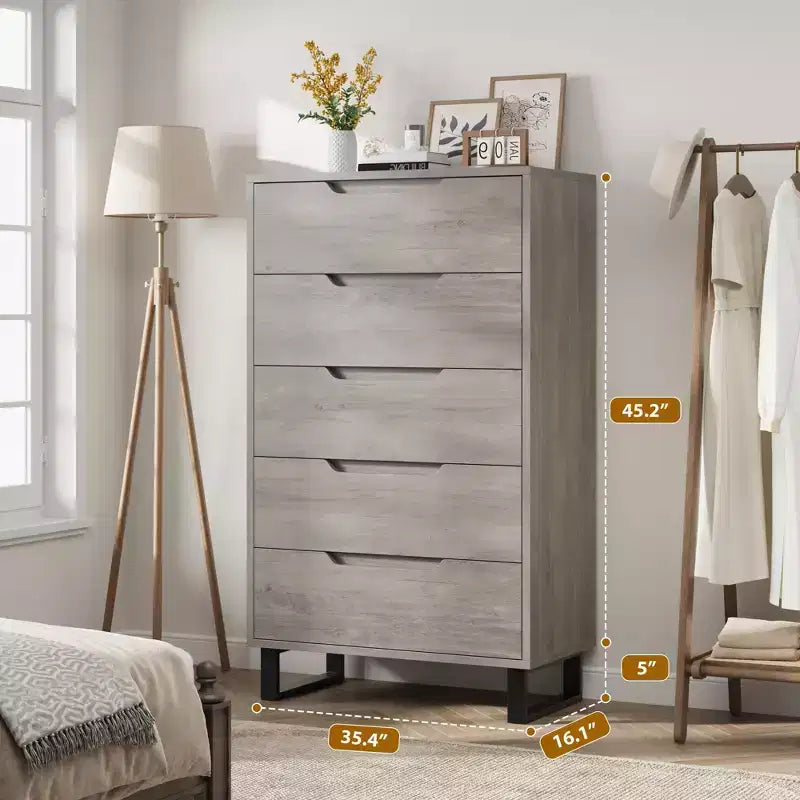 Cassettiera a 5 cassetti per camera da letto, cassettiera alta 127,5 cm, cassettiera verticale indipendente con contenitore, contenitore in legno per armadio