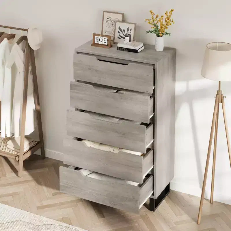 Cassettiera a 5 cassetti per camera da letto, cassettiera alta 127,5 cm, cassettiera verticale indipendente con contenitore, contenitore in legno per armadio