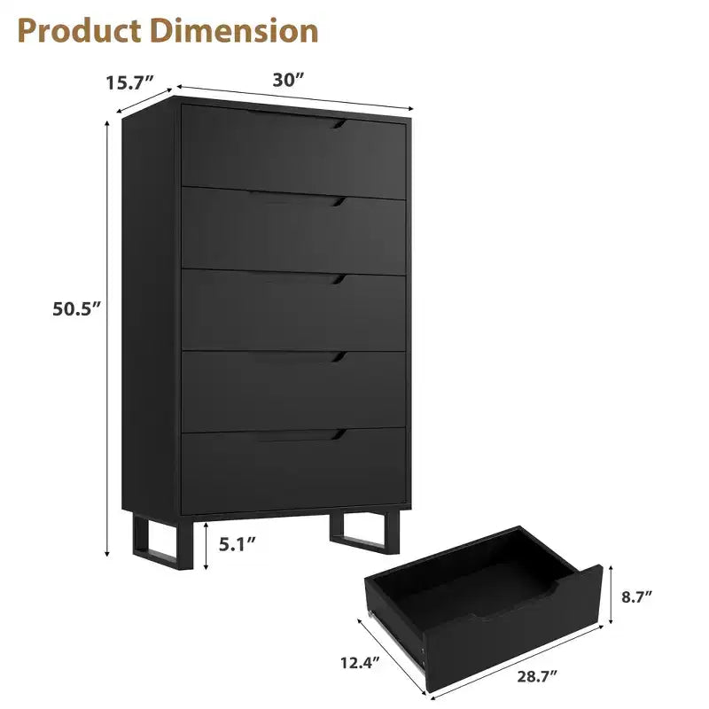 Cassettiera a 5 cassetti per camera da letto, cassettiera alta 127,5 cm, cassettiera verticale indipendente con contenitore, contenitore in legno per armadio