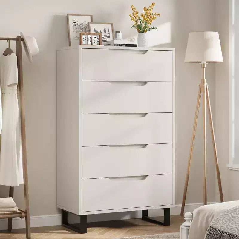 Cassettiera a 5 cassetti per camera da letto, cassettiera alta 127,5 cm, cassettiera verticale indipendente con contenitore, contenitore in legno per armadio
