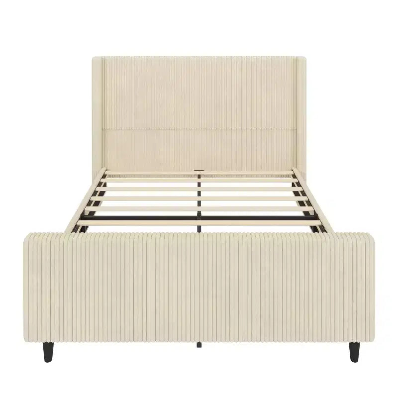 GDFStudio Shelley Letto con Piattaforma Rivestito in Velluto a Coste con Testiera Wingback e Pediera Alta