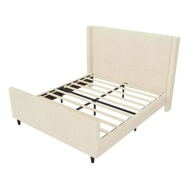 GDFStudio Shelley Letto con Piattaforma Rivestito in Velluto a Coste con Testiera Wingback e Pediera Alta