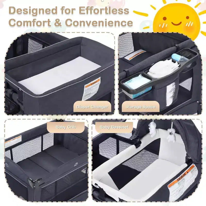 TODECARE Culla Neonato 4 in 1, Lettino da Viaggio, Lettino Co-Sleeping Trasformabile, Fasciatoio, Culla Portatile Pieghevole con Materasso e Zanzariera