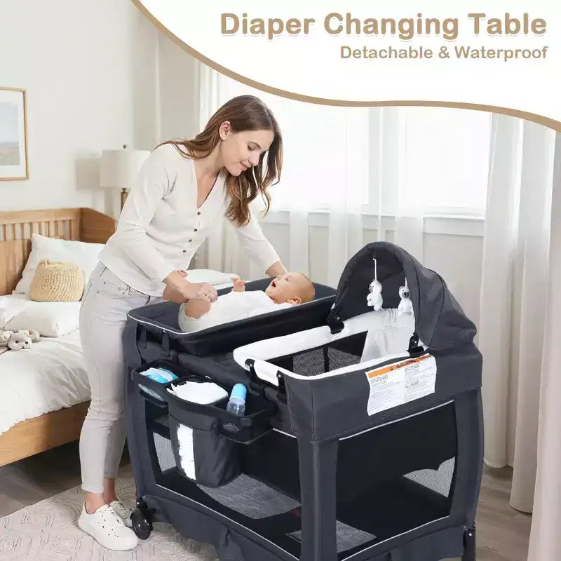 TODECARE Culla Neonato 4 in 1, Lettino da Viaggio, Lettino Co-Sleeping Trasformabile, Fasciatoio, Culla Portatile Pieghevole con Materasso e Zanzariera