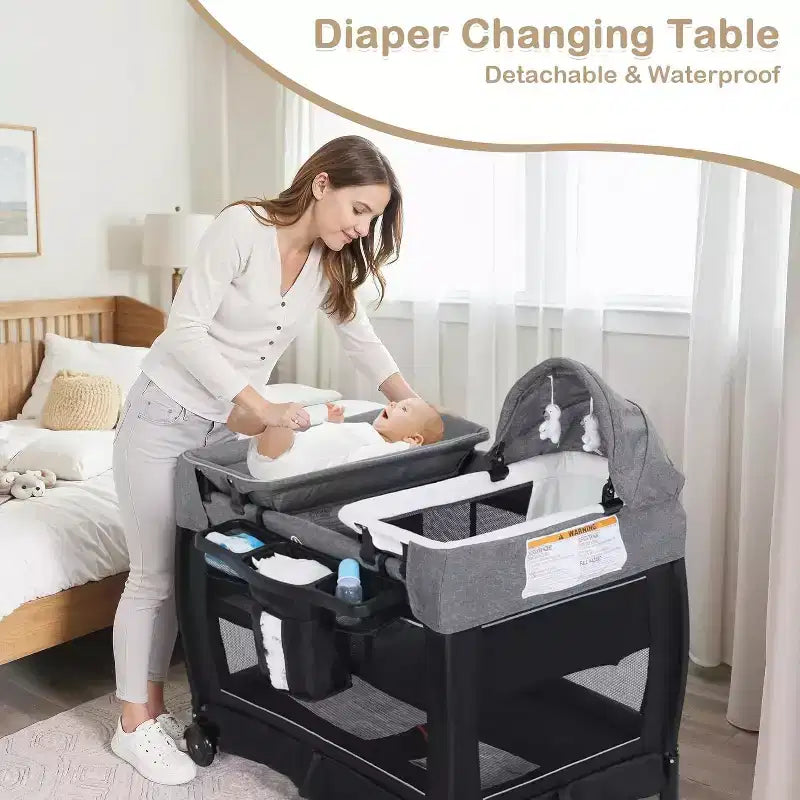 TODECARE Culla Neonato 4 in 1, Lettino da Viaggio, Lettino Co-Sleeping Trasformabile, Fasciatoio, Culla Portatile Pieghevole con Materasso e Zanzariera