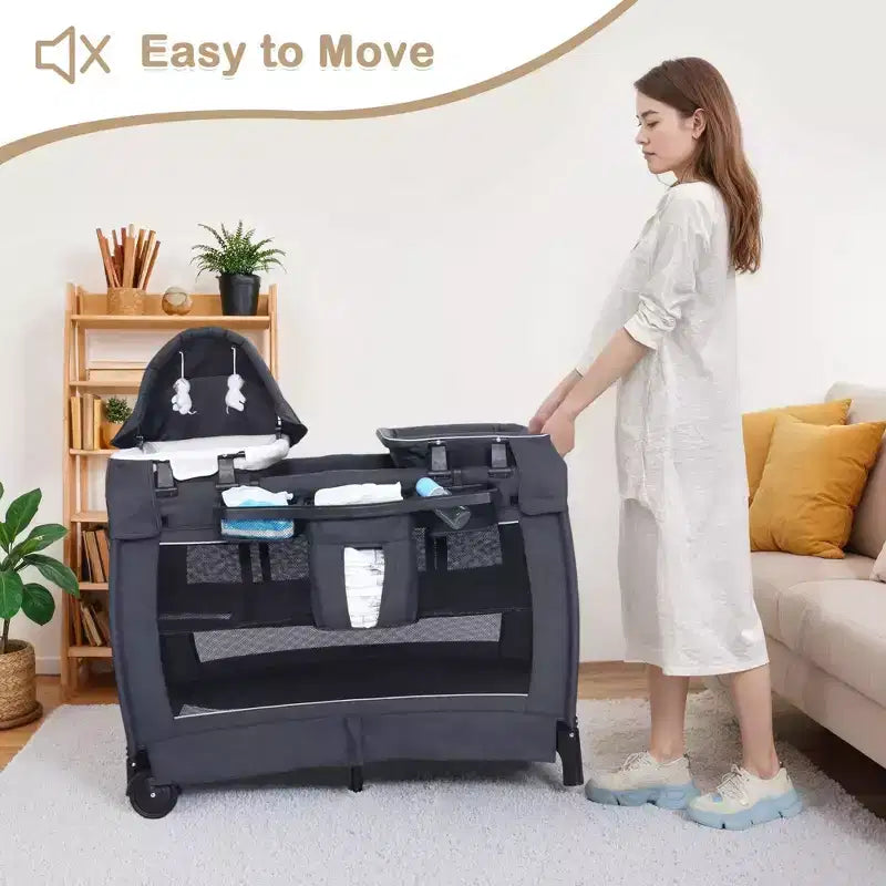 TODECARE Culla Neonato 4 in 1, Lettino da Viaggio, Lettino Co-Sleeping Trasformabile, Fasciatoio, Culla Portatile Pieghevole con Materasso e Zanzariera