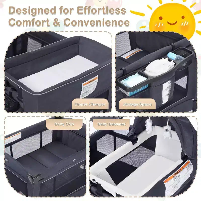 TODECARE Culla Neonato 4 in 1, Lettino da Viaggio, Lettino Co-Sleeping Trasformabile, Fasciatoio, Culla Portatile Pieghevole con Materasso e Zanzariera