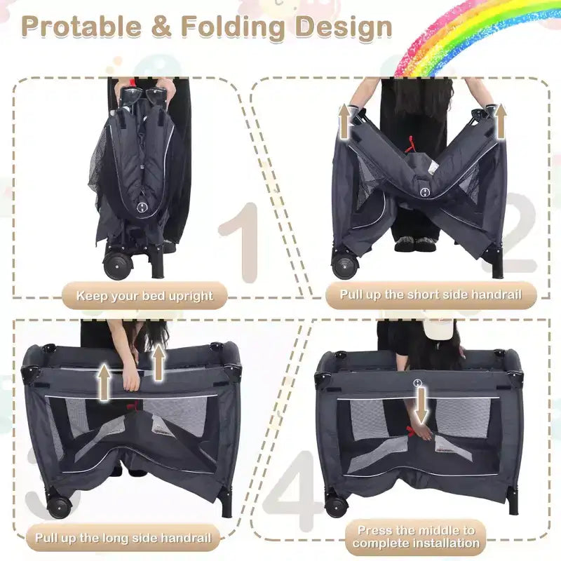 TODECARE Culla Neonato 4 in 1, Lettino da Viaggio, Lettino Co-Sleeping Trasformabile, Fasciatoio, Culla Portatile Pieghevole con Materasso e Zanzariera