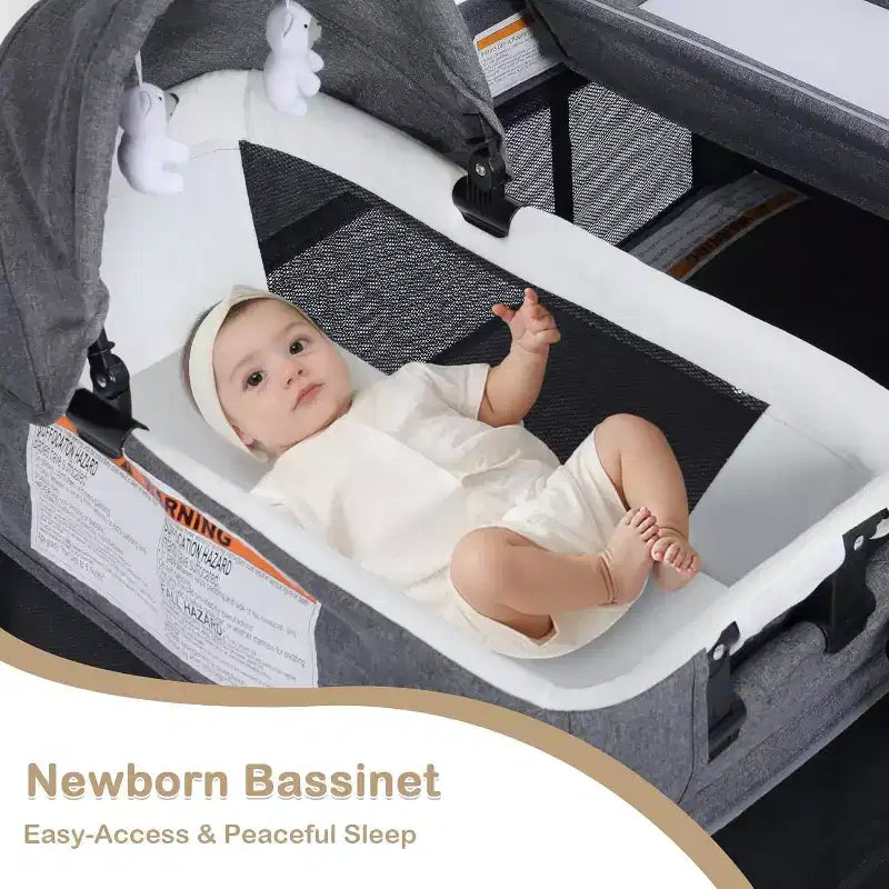 TODECARE Culla Neonato 4 in 1, Lettino da Viaggio, Lettino Co-Sleeping Trasformabile, Fasciatoio, Culla Portatile Pieghevole con Materasso e Zanzariera
