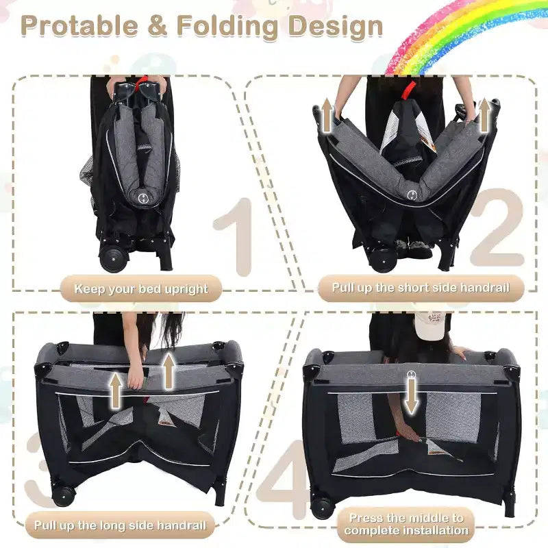 TODECARE Culla Neonato 4 in 1, Lettino da Viaggio, Lettino Co-Sleeping Trasformabile, Fasciatoio, Culla Portatile Pieghevole con Materasso e Zanzariera