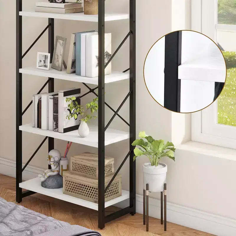 Libreria angolare a 4 ripiani, in legno, scaffale portaoggetti, espositore per casa e soggiorno