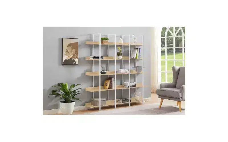 TUYOHW Libreria Vintage a 5 Ripiani, Libreria Aperta di Grande Capacità con Dispositivo Antirovesciamento, Libreria con Struttura in Metallo per Soggiorno, Ufficio