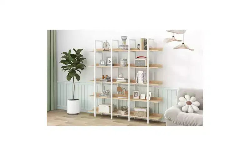 TUYOHW Libreria Vintage a 5 Ripiani, Libreria Aperta di Grande Capacità con Dispositivo Antirovesciamento, Libreria con Struttura in Metallo per Soggiorno, Ufficio
