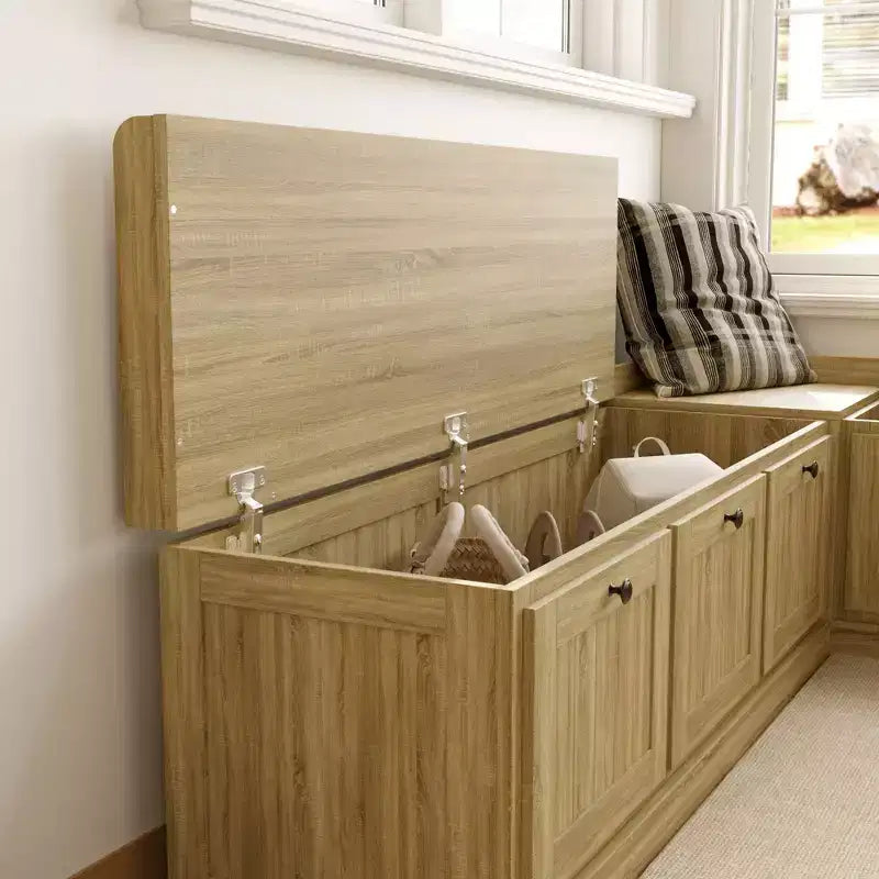 Panca angolare contenitore effetto rovere Famapy Scarpiera con piano a ribalta e organizer con ante