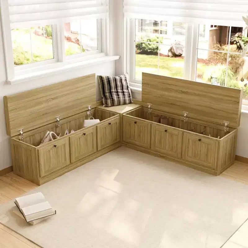 Panca angolare contenitore effetto rovere Famapy Scarpiera con piano a ribalta e organizer con ante