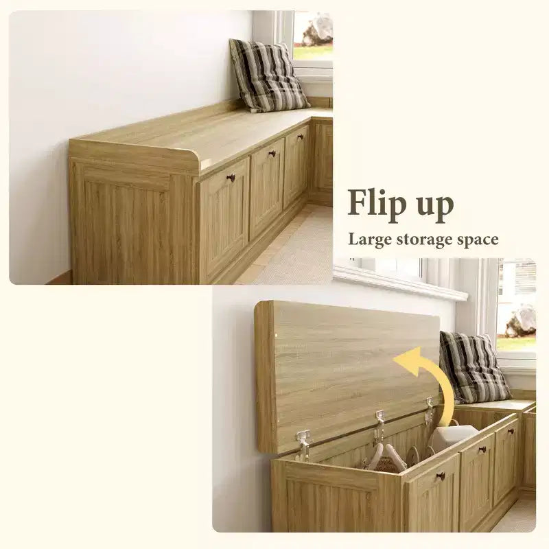 Panca angolare contenitore effetto rovere Famapy Scarpiera con piano a ribalta e organizer con ante