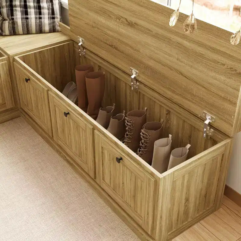 Panca angolare contenitore effetto rovere Famapy Scarpiera con piano a ribalta e organizer con ante