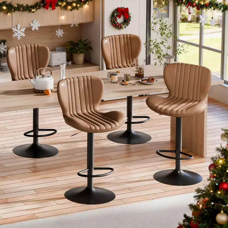 Celebalcony Set di 2 Sgabelli da Bar, Set di 2 Sedie Girevoli Alte da Bar, Sgabelli Alti da Bar Regolabili Rivestiti in Pelle per Isola da Cucina