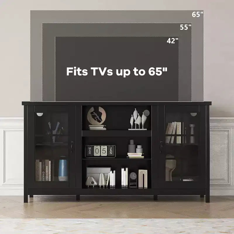 Mobile TV Acekool per TV da 65 pollici, consolle multimediale moderna da 59 pollici con armadietti e porte di alimentazione per soggiorno o ufficio