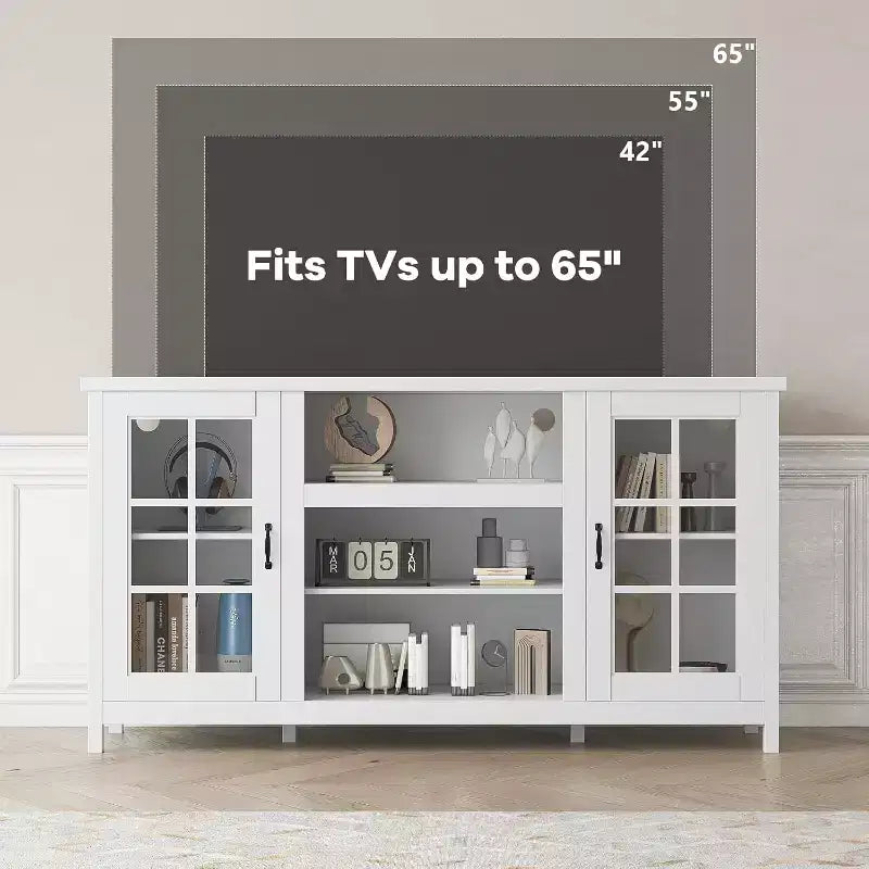 Mobile TV Acekool per TV da 65 pollici, consolle multimediale moderna da 59 pollici con armadietti e porte di alimentazione per soggiorno o ufficio
