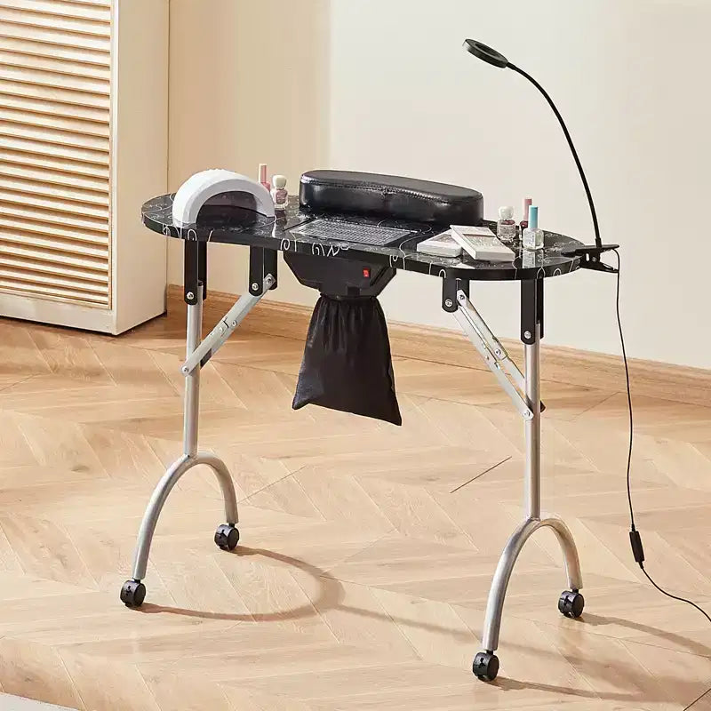Tavolo Manicure Portatile VEVOR, Tavolo Unghie Pieghevole con Aspirapolvere Elettrico, Scrivania Mobile per Onicotecnica e 4 Ruote, 3 Sacchetti per la Polvere, Nero