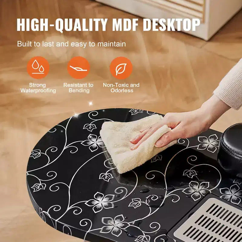 Tavolo Manicure Portatile VEVOR, Tavolo Unghie Pieghevole con Aspirapolvere Elettrico, Scrivania Mobile per Onicotecnica e 4 Ruote, 3 Sacchetti per la Polvere, Nero