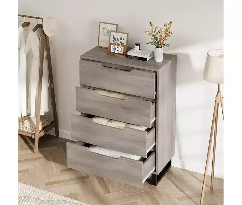 Cassettiera Alta a 4 Cassetti Verticale in Legno con Design Autoportante per Camera da Letto, Soggiorno, Corridoio e Ingresso