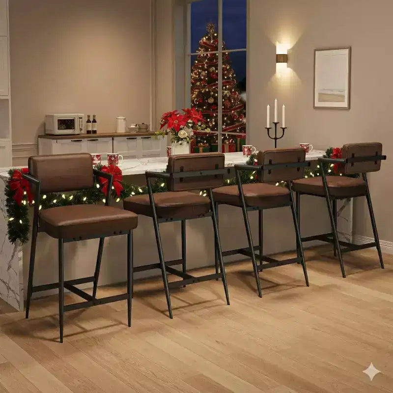 Set di 2 sgabelli da bar con cuscini spessi, sgabelli alti 68 cm con poggiapiedi, rivestimento in finta pelle per isola cucina o bancone bar